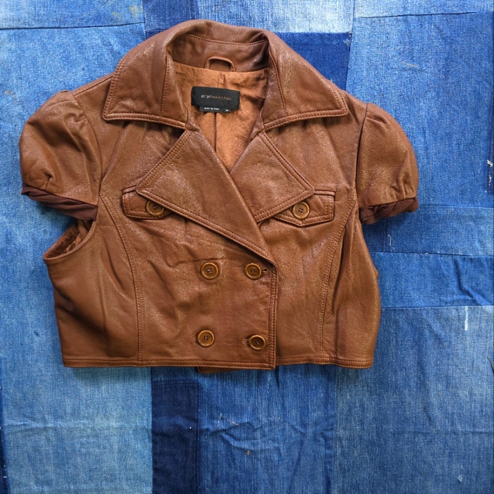 BCBG brown leather cropped jacket